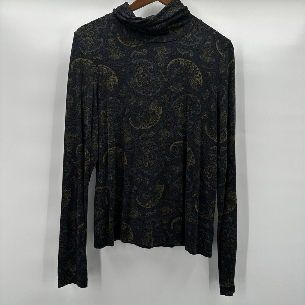 Evereve Blouse Top Womens XL Dark Multicolor Paisley Turtleneck Soft Stretch
